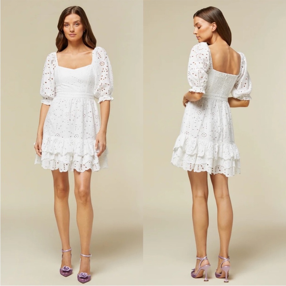 Rachel Parcell Eyelet Puff Sleeve Mini Dress in Classic White S